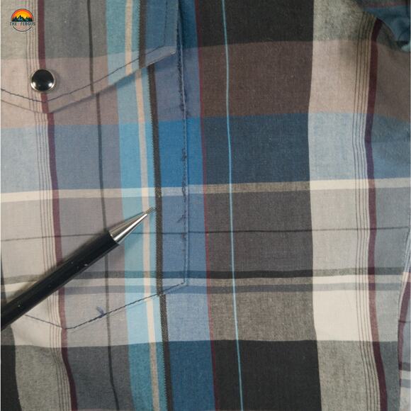 Wrangler Pearl Snap Button-Up Shirt Gray Blue Plaid Cotton Long Sleeve Men's M - Picture 9 of 11